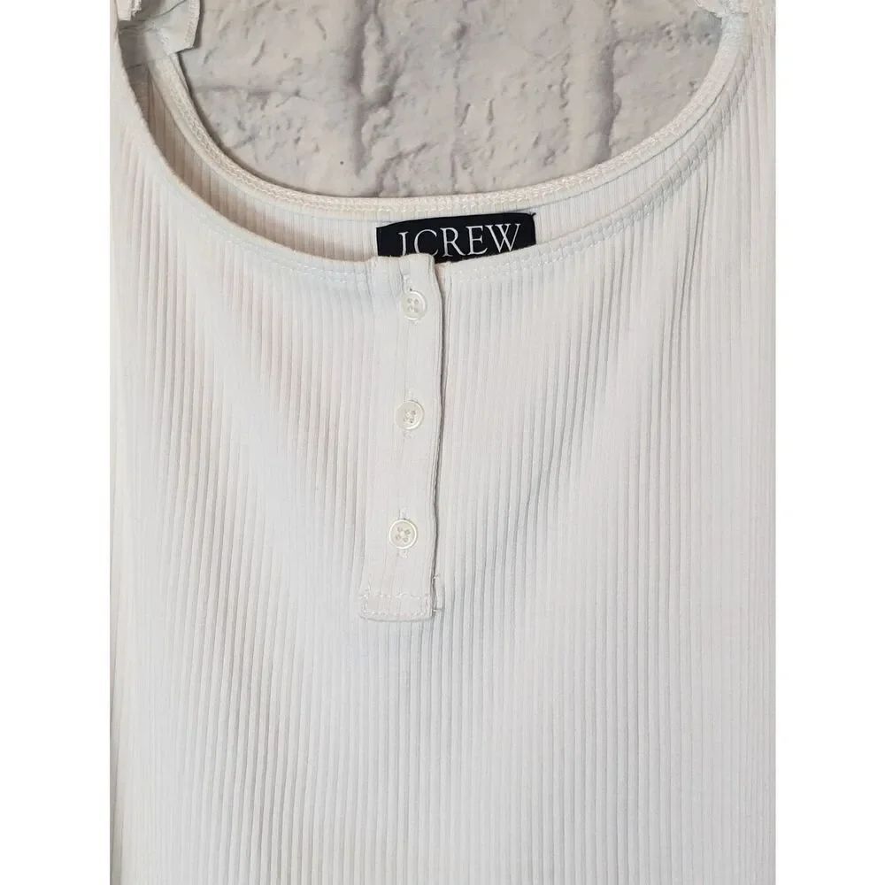 J. CREW White Ribbed Ruffle Tank Top Medium - Picture 2 of 7